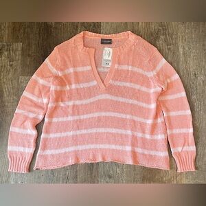 NWT Wooden Ships Peach & White Striped V-Neck Sweater